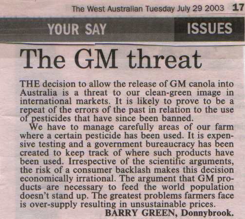 Cutting from the West Australian newspaper, July b2003